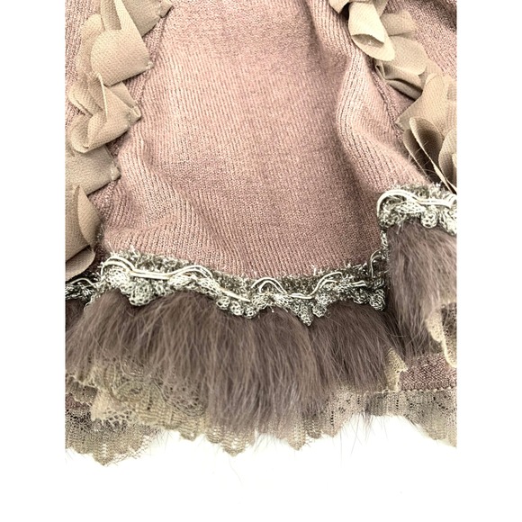 Preziosa Knit Skirt Brown Ruffle Flower Trim Flounce Hem Cashmere Blend‎ S M - Picture 6 of 13